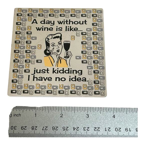 Primitives by Kathy Stoneware Cork Bottom Cute Wine Coaster - Picture 4 of 5